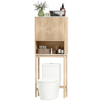 HOMCOM Dulap pentru WC deasupra toaletei, corp depozitare WC cu dulap cu uși duble și rafturi  66 x 25 x 168 cm, stejar(m-7)