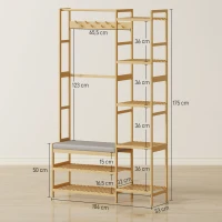 HOMCOM Coat rack with shoe shelf, clothes hooks, coat stand, bench with cushion, for hall, entryway, natural wood(m-3)