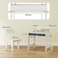 AIYAPLAY Birou pentru copii cu scaun, masă pentru copii și scaun cu 2 sertare din material textil și suport pentru pahare, 62,8x55,6x73,8cm, alb(m-3)