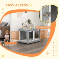 PawHut Dog Crate Furniture End Table, with Washable Cushion, Double Doors, for Medium/Large Dogs, Grey(m-6)