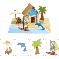 La Cabane de Plage 55 Pieces - JEUJURA - Jeu de Construction en Bois Naturel, Tapis et Accessoires Inclus, 22x18,5x8,5 cm(m-3)