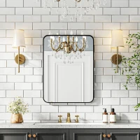 HOMCOM Oglindă de baie dreptunghiulară cu cadru metalic Oglindă decorativă pentru dormitor sufragerie sau antreu 60x80 cm Negru(m-2)