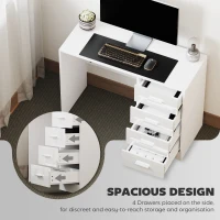 HOMCOM Computer Desk with Drawers, Dressing Table, High Gloss Home Office Writing Workstation, White(m-4)