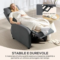 HOMCOM Poltrona Relax Imbottita e Reclinabile a 135° e Poggiapiedi in Tessuto, 69x87x100.5 cm, Grigio(m-7)