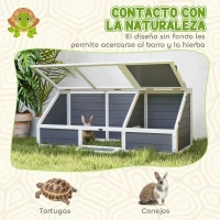 PawHut Casa para Tortugas de Madera sin Base con Tapas Abatible Puerta Frontal Abrible y Pestillos 120x55x50 cm Gris Claro(m-5)