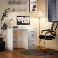 HOMCOM Computer Desk with Drawers, Dressing Table, High Gloss Home Office Writing Workstation, White(m-6)
