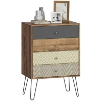 HOMCOM Comodă cu 4 sertare Picioare tip furcă din oțel Stil boem 60x39x86 cm Multicolor(m-7)
