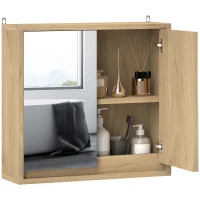 HOMCOM Dulap de baie cu oglindă, 2 uși și poliță ajustabilă, dulap suspendat în stil modern 48x14,5x45cm natural(m-6)
