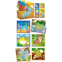 Jeu créatif 2-en-1 - LISCIANI - Montessori Baby Bois - Cubes et puzzle - Observation et dextérité - Bois et carton(m-2)