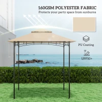 Outsunny Grill Gazebo Replacement Canopy Roof for 1.5 x 2.4m Frame, UPF50+ Protection, Double Tiered 5' x 8' Outdoor BBQ Gazebo Cover Replacement, TOP COVER ONLY, Beige(m-6)