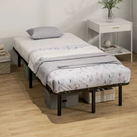 HOMCOM Struttura Letto Industriale a 28 Doghe con Spazio Contenitore, in Legno e Acciaio, 190x90x31 cm, Nero e Legno(m-7)