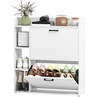 HOMCOM Scarpiera Slim con 2 Cassetti Ribaltabili e 3 Vani Aperti, Capacità 15 Scarpe, 83x24x90.5 cm, Bianco(m-10)