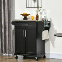 Homcom Mobiletto Carrello da Cucina con Piano in Acciaio, Nero, 83.5x45.7x90.5cm(m-2)