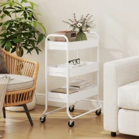 HOMCOM 3-Tier Storage Trolley on Wheels, Rolling Utility Cart with Mesh Backets for Kitchen, Bathroom, Bedroom, White(m-8)