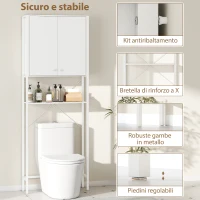 HOMCOM Mobile Bagno Sopra WC e Lavatrice con Armadietto e Ripiano Aperto, 64x20x180 cm, Bianco(m-5)