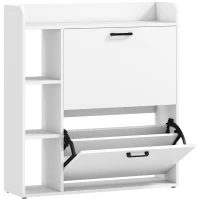HOMCOM Scarpiera Slim con 2 Cassetti Ribaltabili e 3 Vani Aperti, Capacità 15 Scarpe, 83x24x90.5 cm, Bianco(m-1)