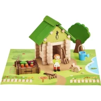 La Cabane du Jardinier 60 Pieces - JEUJURA - Jeu de Construction en Bois Naturel, Tapis et Accessoires Inclus, 22x18,5x8,5 cm(m-1)