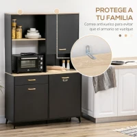 HOMCOM Cămară de Bucătărie cu Sertar Dulapuri și Rafturi Mobilier Auxiliar pentru Cuptor cu Microunde Stil Modern 119x41x180cm Negru(m-3)