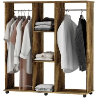 HOMCOM Dulap cu bară de umeraș mobilier de depozitare mobil 6 roți 120 x 40 x 128 cm din lemn maro(m-7)