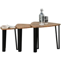 Homcom Set di 3 Tavolini da Caffè Stile Scandinavo con Gambe in Acciaio e Finitura Noce(m-8)