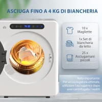 HOMCOM Asciugatrice a Scarico 4 KG 1000W Funzione Antirughe Funzione Sterilizzare Timer Display LED Touch Bianco(m-5)