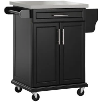 Homcom Mobiletto Carrello da Cucina con Piano in Acciaio, Nero, 83.5x45.7x90.5cm(m-1)