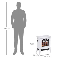 HOMCOM Șemineu Decorativ 1000 W/2000 W cu Temperatură Reglabilă Flăcări LED pentru 15-20 m² 36,5x24x46 cm Alb(m-3)