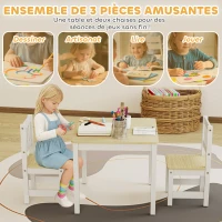AIYAPLAY Table enfant avec chaise, lot table et 2 chaises enfant en bois pour dessiner, jouer, étudier, 56x52x48cm, bois naturel(m-5)
