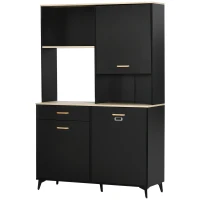 HOMCOM Cămară de Bucătărie cu Sertar Dulapuri și Rafturi Mobilier Auxiliar pentru Cuptor cu Microunde Stil Modern 119x41x180cm Negru(m-5)