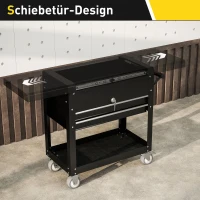 HOMCOM Rollender Werkzeugschrank, Werkzeugkasten mit Schubladen, Arbeitsfläche, verschließbar, mit Griff, Stahl, Schwarz(m-5)