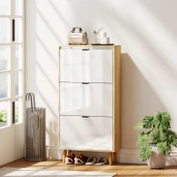 HOMCOM Dulap pentru pantofi, dulap îngust pentru pantofi, 3 sertare rabatabile, ușă înaltă lucioasă, 60x24x127cm, alb(m-6)