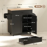 HOMCOM Servantă/insulă de bucătărie cu multiple spații sertar dulap 2 uși cu poliță reglabilă 105 x 36 x 85 cm negru(m-3)
