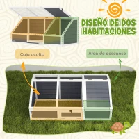 PawHut Casa para Tortugas de Madera sin Base con Tapas Abatible Puerta Frontal Abrible y Pestillos 120x55x50 cm Gris Claro(m-6)