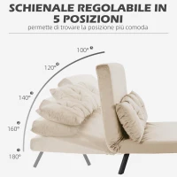 HOMCOM Divano Letto 3 in 1 in Tessuto Effetto Velluto con Schienale Regolabile e 2 Cuscini, 102x73x81 cm, Beige(m-5)