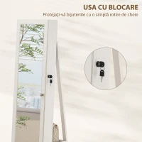 HOMCOM Oglindă Suport pentru Bijuterii, Oglindă de podea Pivotantă Modernă pentru Dormitor, 38x38x160 cm, Alb(m-7)
