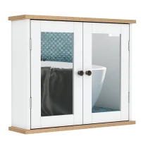 kleankin Dulap Suspendat cu Oglindă pentru Baie 2 Niveluri cu 1 raft reglabil și 2 Uși din lemn- dim. 56I x 14P x 46H cm(m-7)