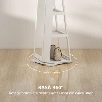 HOMCOM Oglindă Suport pentru Bijuterii, Oglindă de podea Pivotantă Modernă pentru Dormitor, 38x38x160 cm, Alb(m-6)