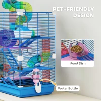 PawHut 5 Tier Hamster Cage Carrier Habitat w/ Exercise Wheels, Tunnel, Blue(m-5)