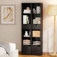 HOMCOM 6-Tier Bookcase, Tall Narrow Bookshelf with Drawer and Door - Black(m-8)