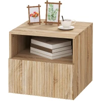 HOMCOM stolik nocny, bezuchwytowy design, otwarta półka, szuflada, montaż ścienny, jasnobrązowy(m-10)