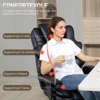 HOMCOM Sedia da Ufficio con Poggiapiedi e Poggiatesta, in Pelle PU, Schiuma e Metallo, 76x73x117-125 cm, Nero(m-5)