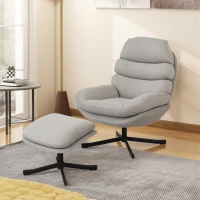 HOMCOM Fotel wypoczynkowy z podnóżkiem, fotel lounge z tkaniny chenille, nowoczesny fotel do oglądania TV, 78 x 93 x 100 cm, jasnoszary(m-8)