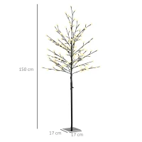 HOMCOM Lumină Copac Cireș cu 150 LED-uri Lampă Decorativă Floare de Cireș pentru Interior 17x17x150 cm Negru(m-3)