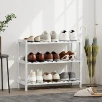 HOMCOM Etajeră pentru încălțăminte, suport pentru pantofi 3 niveluri, rafturi cu lamele, din lemn de pin， 70 x 26 x 57,5 cm, alb(m-2)