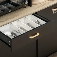 HOMCOM Cămară de Bucătărie cu Sertar Dulapuri și Rafturi Mobilier Auxiliar pentru Cuptor cu Microunde Stil Modern 119x41x180cm Negru(m-4)