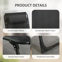Outsunny Portable Sun Lounger, Folding Camping Bed Cot, Reclining Lounge Chair 5-position Adjustable Backrest with Side Pocket, Pillow for Patio Garden Beach Pool, Black(m-5)