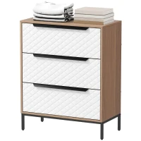 HOMCOM Commode 3 tiroirs en tissu Façades motif diamant pour salon bureau dressing naturel et blanc(m-1)