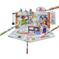 PLAYMOBIL Color 71514 Salon de toilettage, Crayons Crayola pour dessiner sur les personnages, 61 pieces, Des 5 ans(m-6)