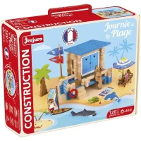 Journée a la Plage 120 Pieces - JEUJURA - Jeu de Construction en Bois Naturel, Tapis et Accessoires Inclus, 32x27x11 cm(m-2)