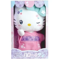 Hello Kitty Kimono Kawai Peluche +- 22 cm - JEMINI - Version kawai avec kimono rose et tongs.(m-1)